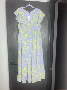Jessica Simpson Purple and Lime Floral and Bird Print Kariana Dress - 2X NWT